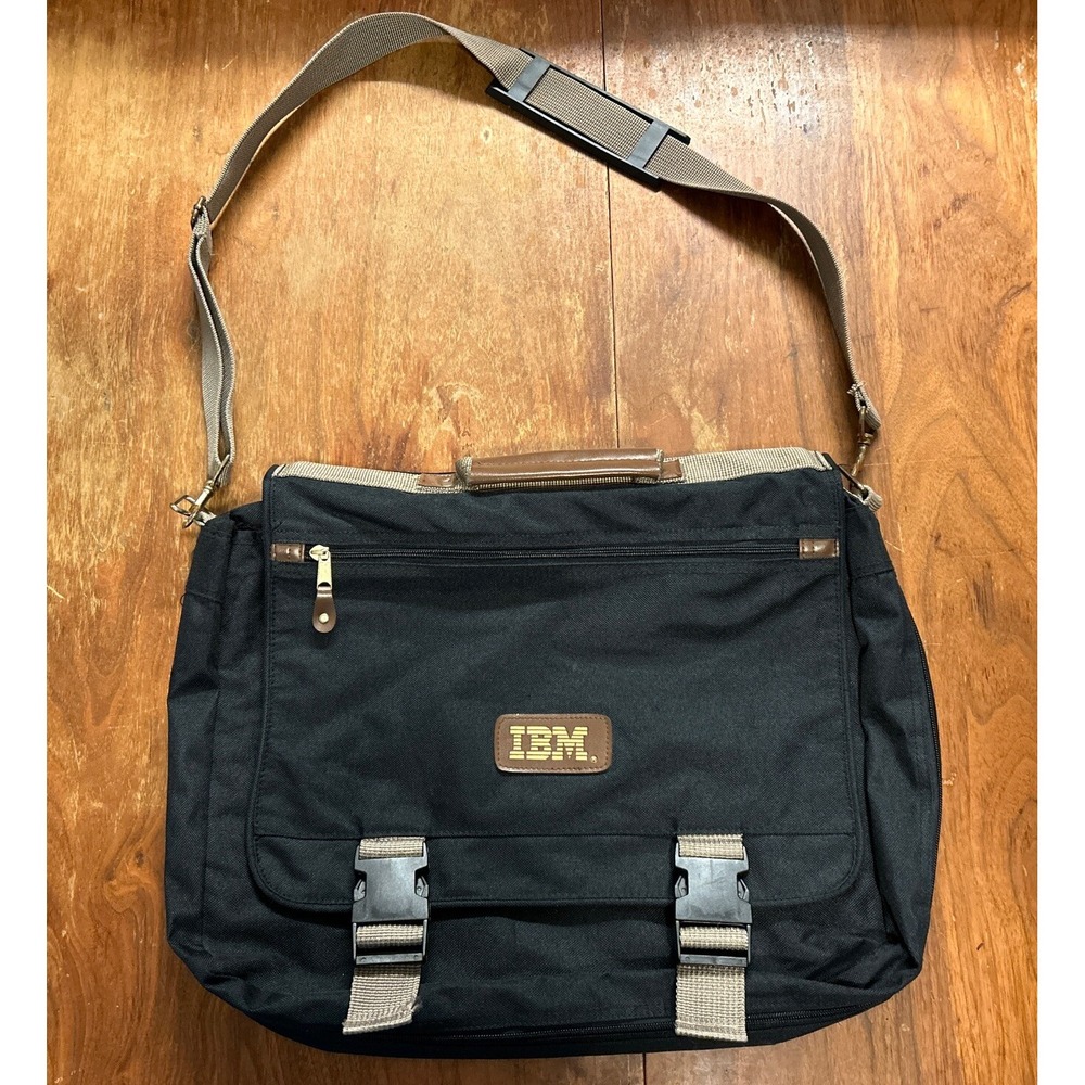 Vintage RARE IBM Employee Black Canvas Shoulder Messenger Laptop Computer Bag